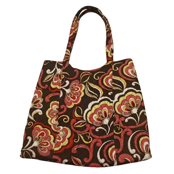 Vera Bradley Pucini Curvy XL Tote Bag Brown, Red, Yellow, White Retired Pattern - Picture 2 of 6